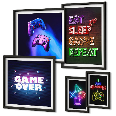 Lot de tableaux encadrés Thèmes de jeux vidéo néon