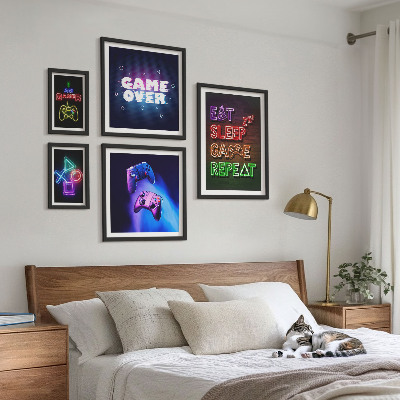 Lot de tableaux encadrés Thèmes de jeux vidéo néon