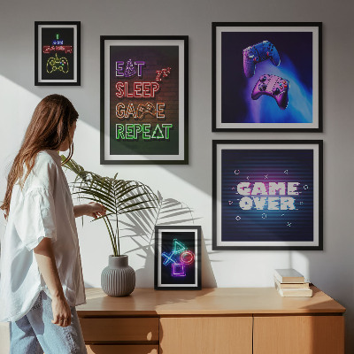 Lot de tableaux encadrés Thèmes de jeux vidéo néon