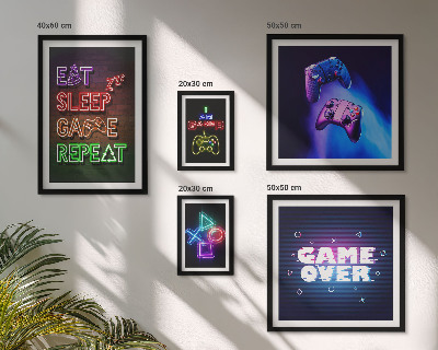 Lot de tableaux encadrés Thèmes de jeux vidéo néon