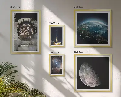 Lot de tableaux encadrés représentant les découvertes spatiales des astronautes