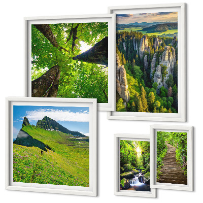 Ensemble de 5 tableaux Sentiers de nature aux paysages verdoyants