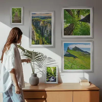 Ensemble de 5 tableaux représentant des sentiers de nature aux paysages verdoyants