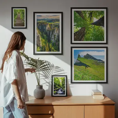 Ensemble de 5 tableaux représentant des sentiers de nature aux paysages verdoyants