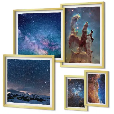 Lot de tableaux encadrés représentant des paysages cosmiques de galaxies