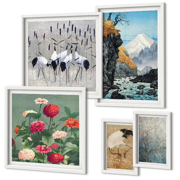 Ensemble de 5 tableaux Paysages naturels avec des fleurs