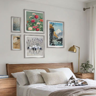 Ensemble de 5 tableaux Paysages naturels avec des fleurs