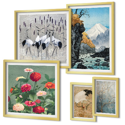 Ensemble de 5 tableaux Paysages naturels avec des fleurs
