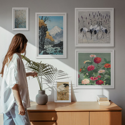 Ensemble de 5 tableaux Paysages naturels avec des fleurs