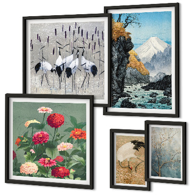 Ensemble de 5 tableaux Paysages naturels avec des fleurs