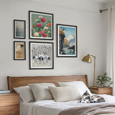 Ensemble de 5 tableaux Paysages naturels avec des fleurs