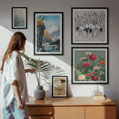 Ensemble de 5 tableaux Paysages naturels avec des fleurs