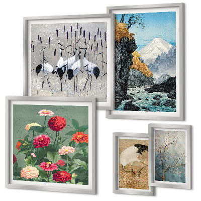 Ensemble de 5 tableaux Paysages naturels avec des fleurs