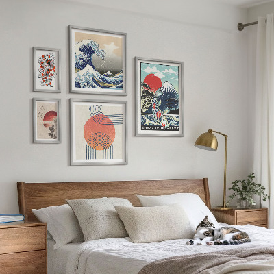 Lot de tableaux encadrés Motifs artistiques japonais en forme de vagues