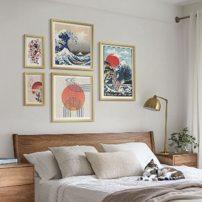 Lot de tableaux encadrés Motifs artistiques japonais en forme de vagues