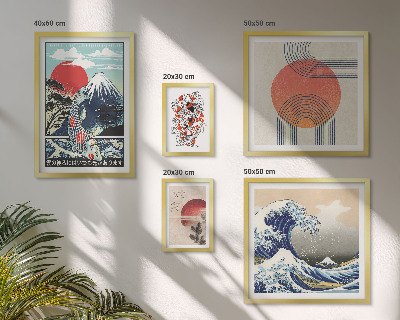 Lot de tableaux encadrés Motifs artistiques japonais en forme de vagues