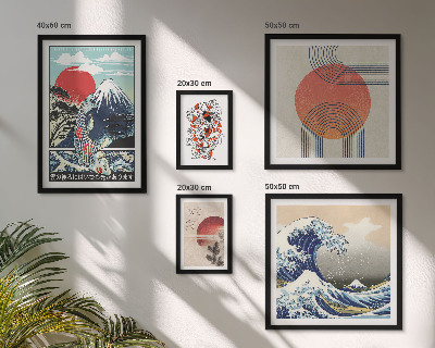 Lot de tableaux encadrés Motifs artistiques japonais en forme de vagues