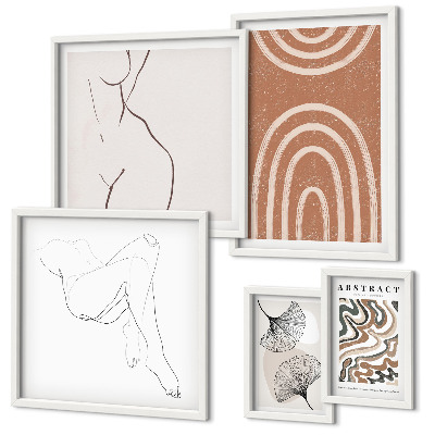 Ensemble de 5 tableaux Figures abstraites stylisées