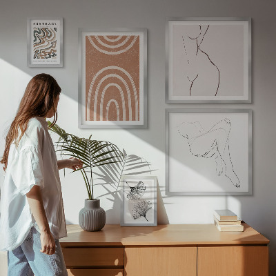 Ensemble de 5 tableaux Figures abstraites stylisées