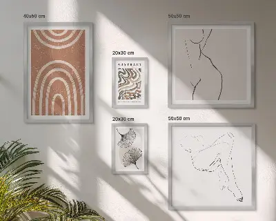 Ensemble de 5 tableaux représentant des figures abstraites stylisées