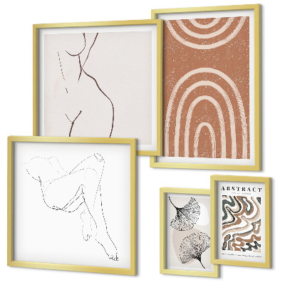 Ensemble de 5 tableaux Figures abstraites stylisées