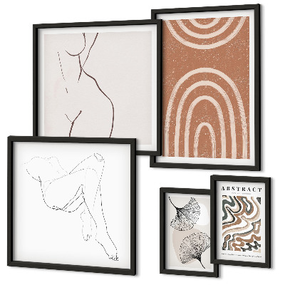 Ensemble de 5 tableaux Figures abstraites stylisées