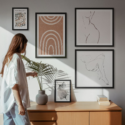 Ensemble de 5 tableaux Figures abstraites stylisées