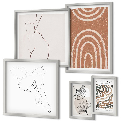 Ensemble de 5 tableaux Figures abstraites stylisées