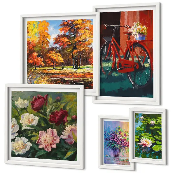 Lot de tableaux encadrés fleurs dans un paysage printanier