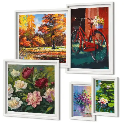 Lot de tableaux encadrés fleurs dans un paysage printanier
