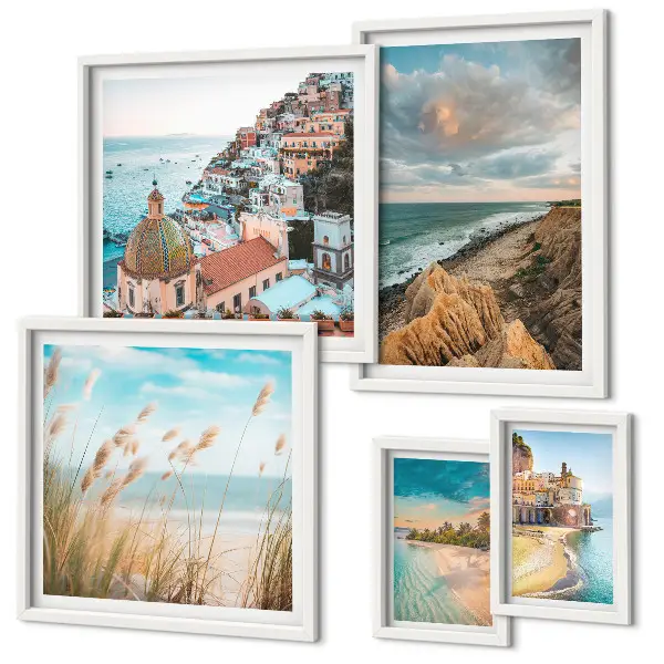Ensemble de 5 tableaux représentant des paysages de plage du monde