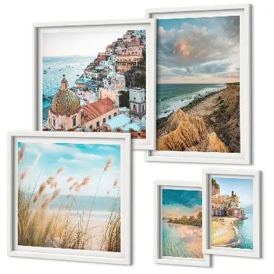 Ensemble de 5 tableaux représentant des paysages de plage du monde
