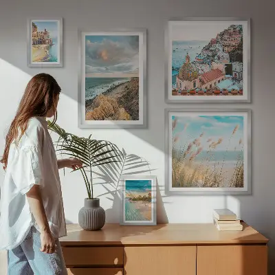 Ensemble de 5 tableaux représentant des paysages de plage du monde
