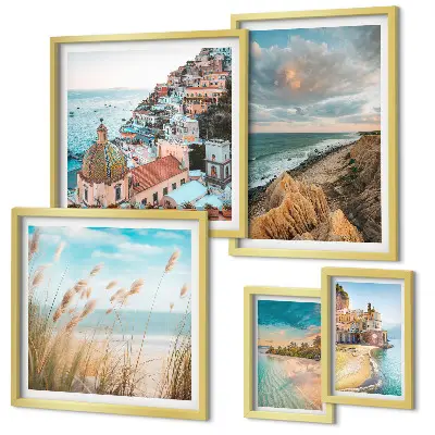 Ensemble de 5 tableaux représentant des paysages de plage du monde