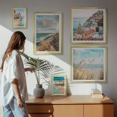 Ensemble de 5 tableaux représentant des paysages de plage du monde