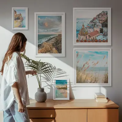 Ensemble de 5 tableaux représentant des paysages de plage du monde
