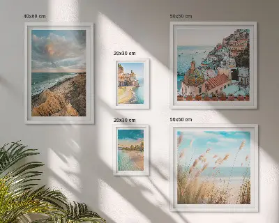 Ensemble de 5 tableaux représentant des paysages de plage du monde