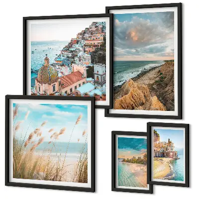 Ensemble de 5 tableaux représentant des paysages de plage du monde