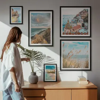 Ensemble de 5 tableaux représentant des paysages de plage du monde