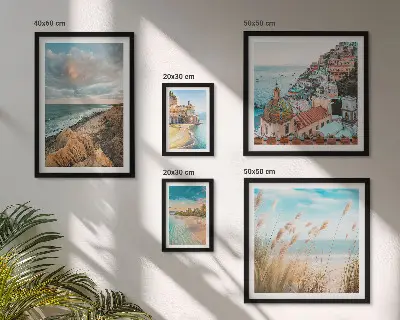 Ensemble de 5 tableaux représentant des paysages de plage du monde