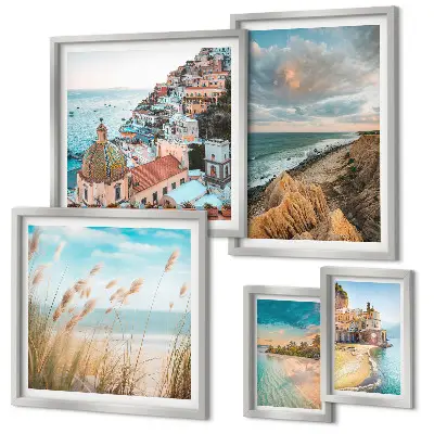 Ensemble de 5 tableaux représentant des paysages de plage du monde