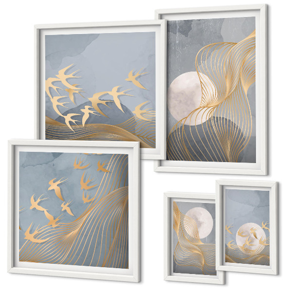 Tableau de décoration murale Vagues abstraites et oiseaux