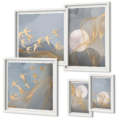 Tableau de décoration murale Vagues abstraites et oiseaux