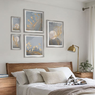 Tableau de décoration murale Vagues abstraites et oiseaux