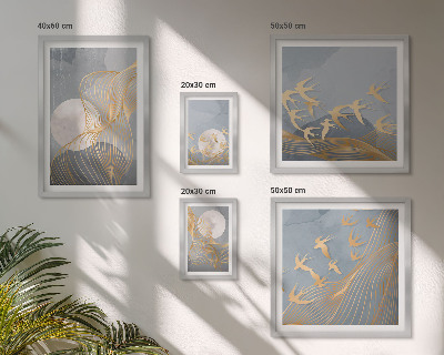 Tableau de décoration murale Vagues abstraites et oiseaux