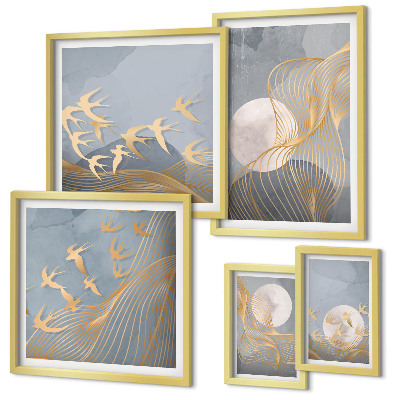 Tableau de décoration murale Vagues abstraites et oiseaux