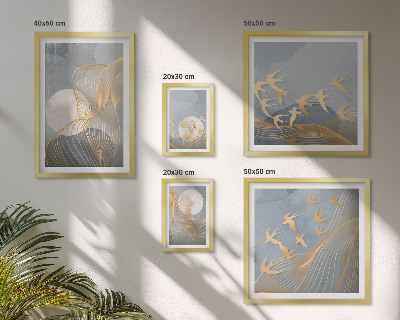 Tableau de décoration murale Vagues abstraites et oiseaux