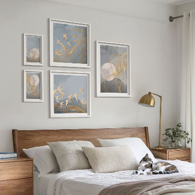 Tableau de décoration murale Vagues abstraites et oiseaux