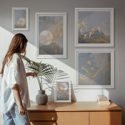 Tableau de décoration murale Vagues abstraites et oiseaux