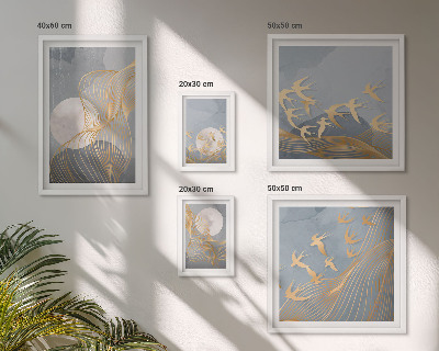 Tableau de décoration murale Vagues abstraites et oiseaux